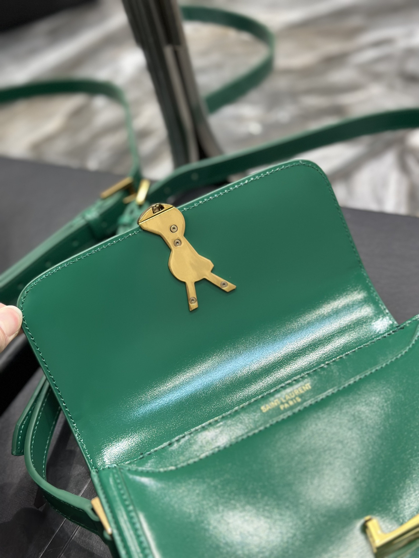 Y51 SOLFERINO SMALL SATCHEL IN BOX Sa1nt Lau*nt GREEN 7.4 X 5.1 X 1.9 INCHES