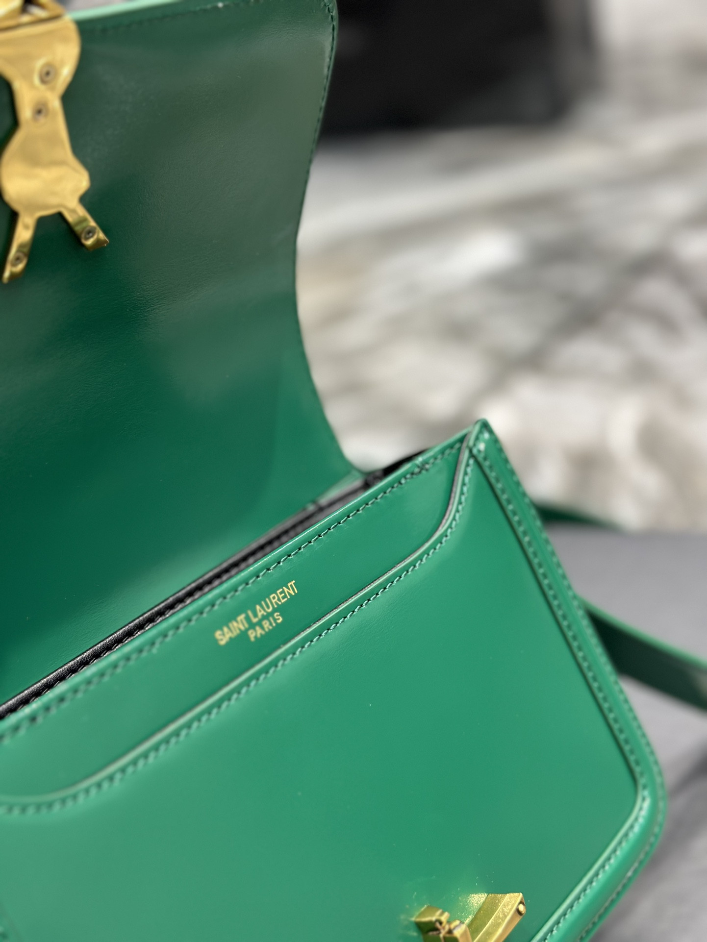 Y51 SOLFERINO SMALL SATCHEL IN BOX Sa1nt Lau*nt GREEN 7.4 X 5.1 X 1.9 INCHES