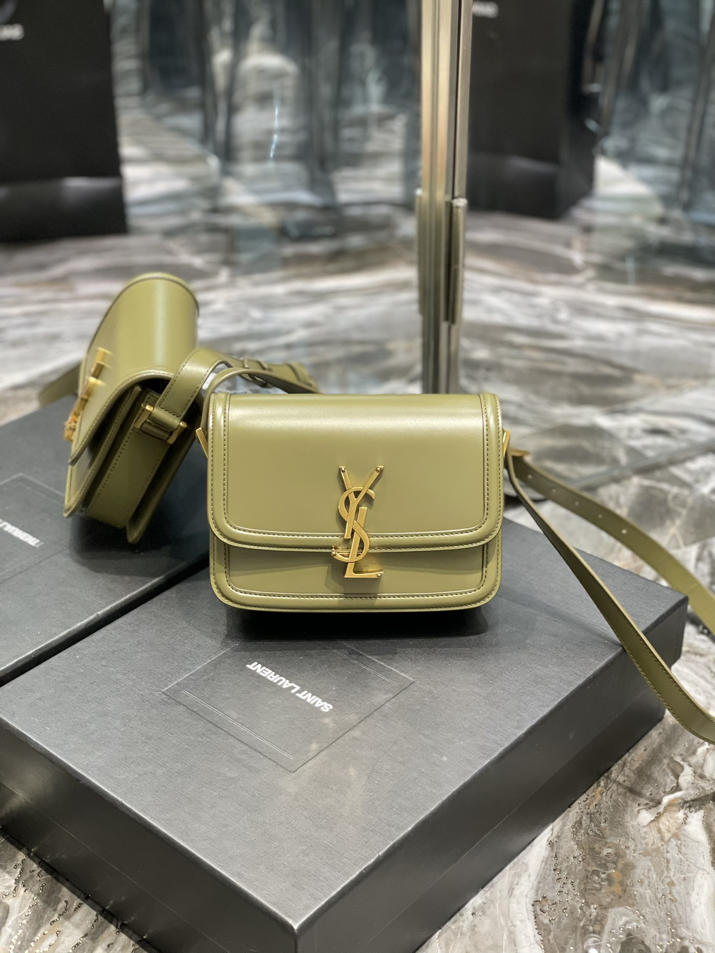 Y51 SOLFERINO SMALL SATCHEL IN BOX Sa1nt Lau*nt Avocado GREEN 7.4 X 5.1 X 1.9 INCHES