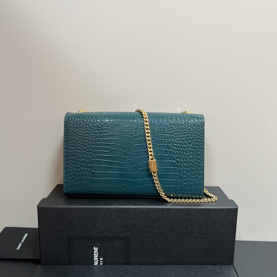 Y51 KATE MEDIUM TASSEL IN CROCODILE-EMBOSSED LEATHER BLUE 9.4 X 5.7 X 2.1 INCHES