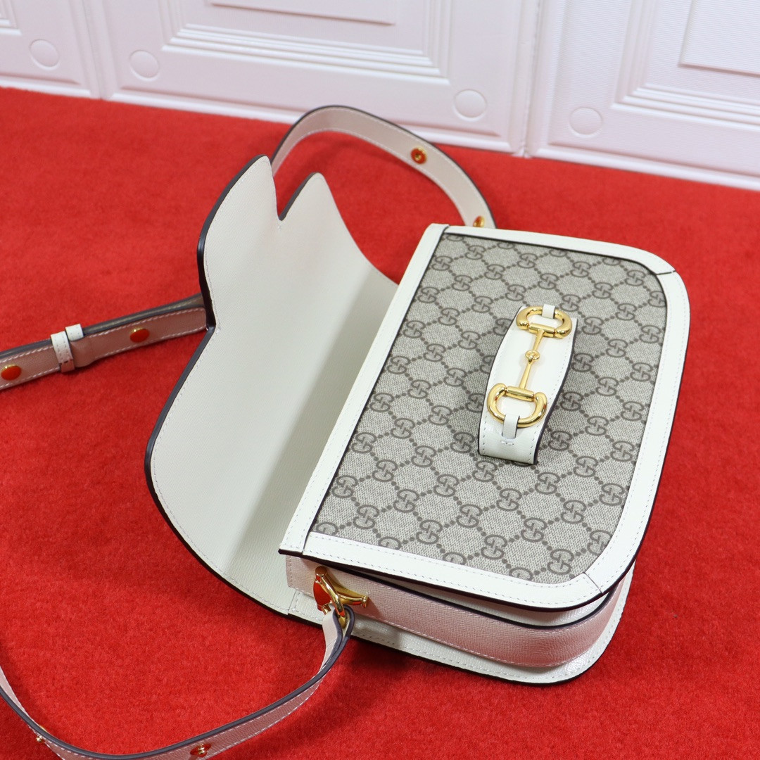 Gvc*1 HORSEBIT 1955 SHOULDER BAG GRAY WHITE 9.8"W x 7"H x 3.1"D