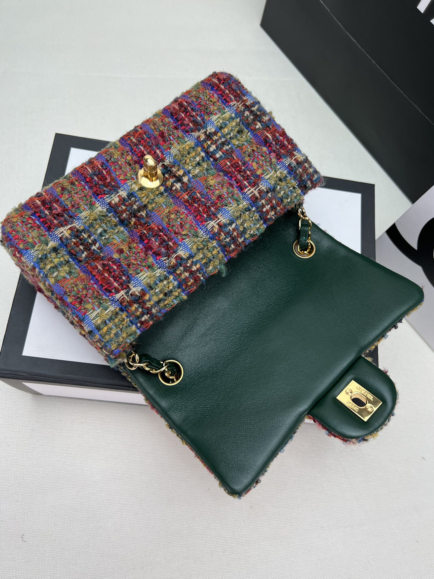 Ch**el MINI CLASSIC 11.12 HANDBAG Tweed & Gold-Tone Metal 4.7 × 7.8 × 2.3 in