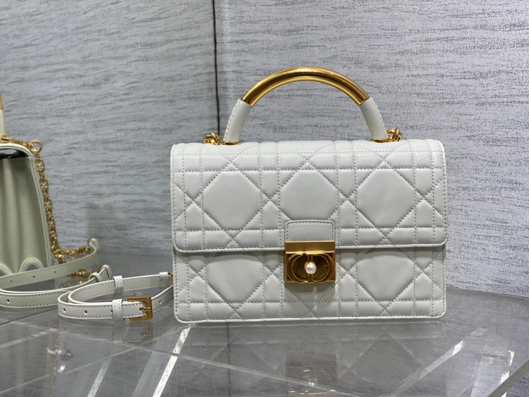 D10r Medium D10r Ange Bag Latte Macrocannage Calfskin 26 x 17 x 9 cm