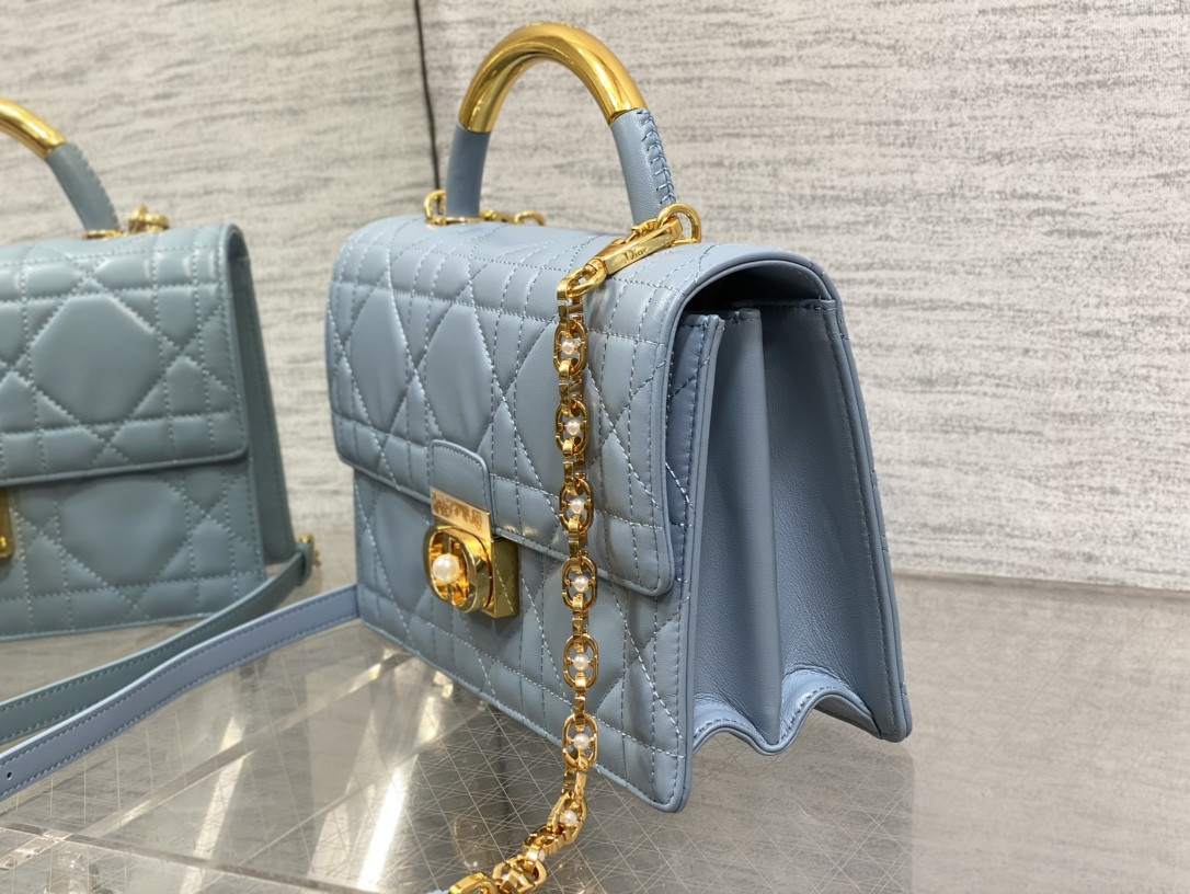 D10r Medium D10r Ange Bag Blue Latte Macrocannage Calfskin 26 x 17 x 9 cm