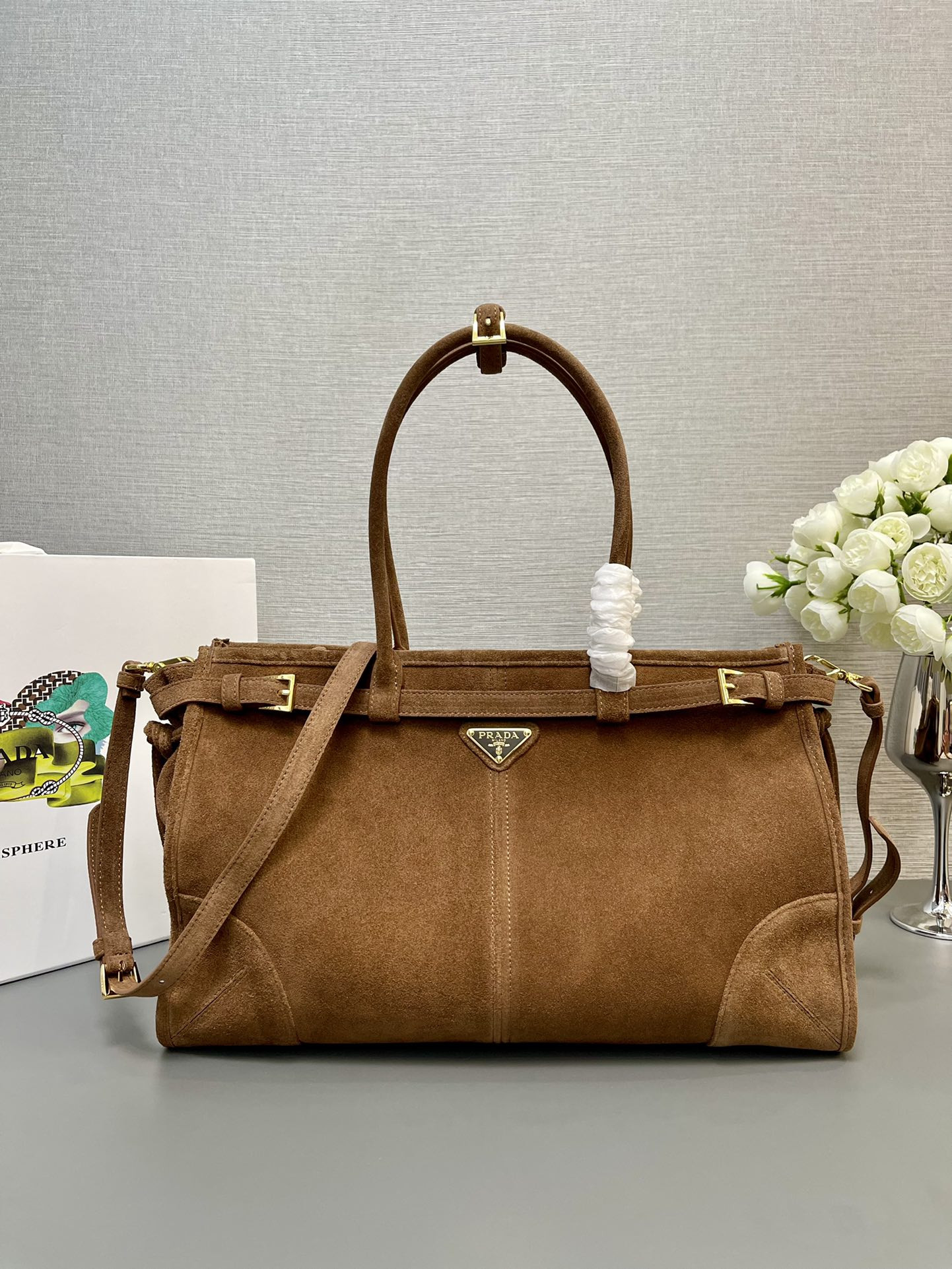 Pra*a Bonnie Large Suede Handbag 38x30x12 cm