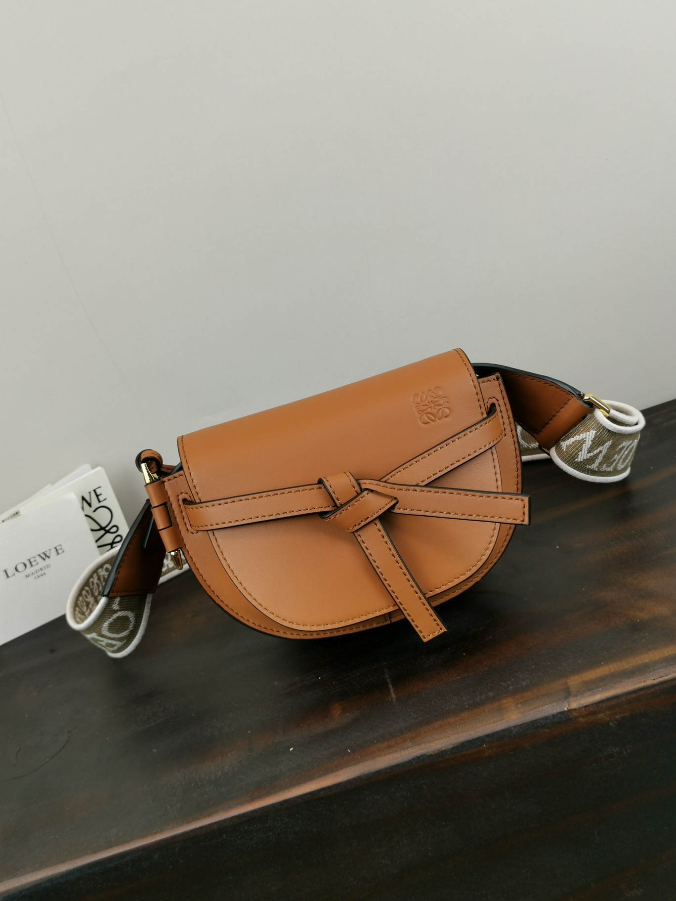 L0ew* Mini Gate Dual bag in soft calfskin and jacquard 21x12.5x9.5cm