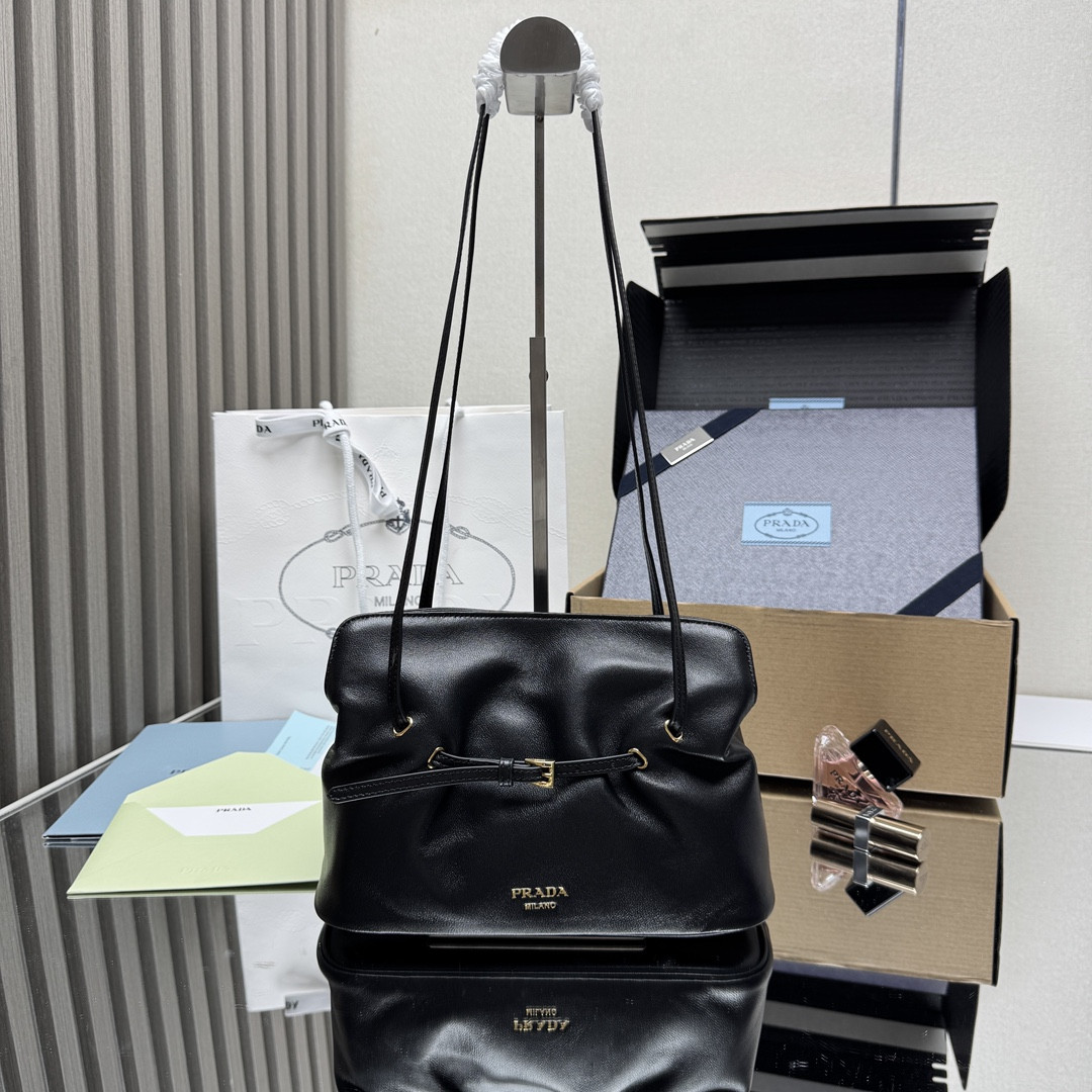 Pra*a Slouchy Lambskin Leather Shoulder Bag 25x18.5x11.5cm