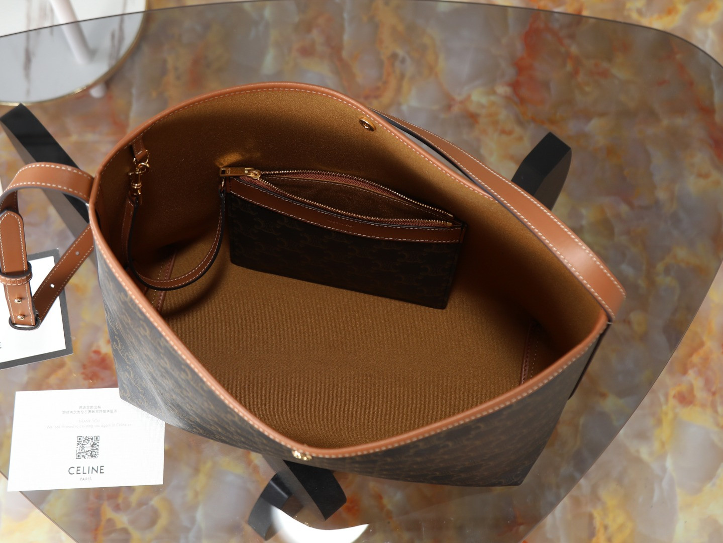 Ce1i*e SOFT SHOPPER BAG IN Triomphe Canvas and Calfskin 32.5x24.5x14cm