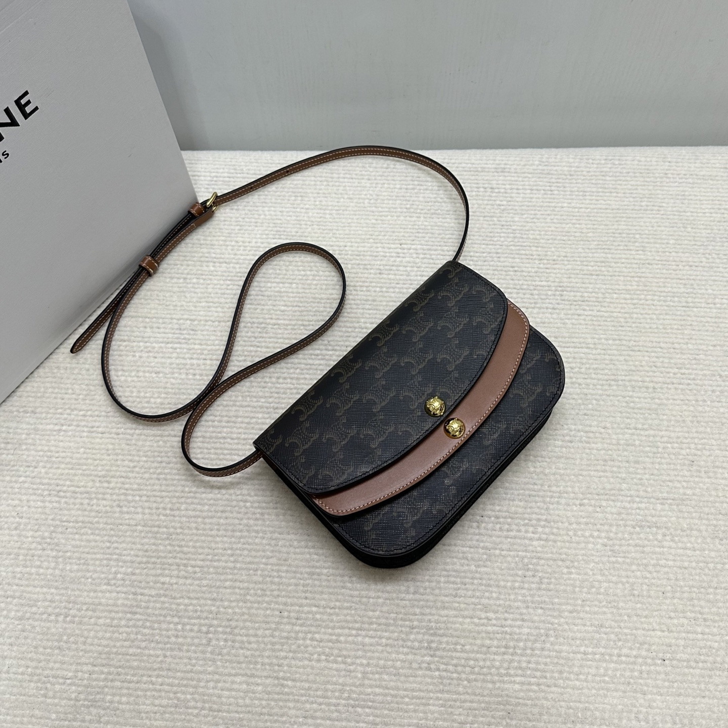 Ce1i*e DUO WALLET ON STRAP IN Triomphe Canvas and Calfskin 20x13x6cm