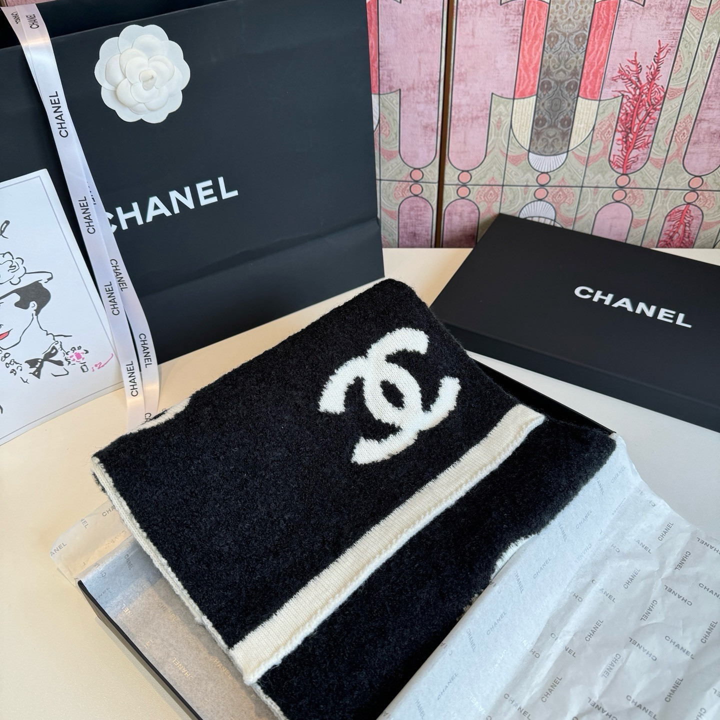 Ch**el scarf 180x30cm 10% Cashmere 90% Wool